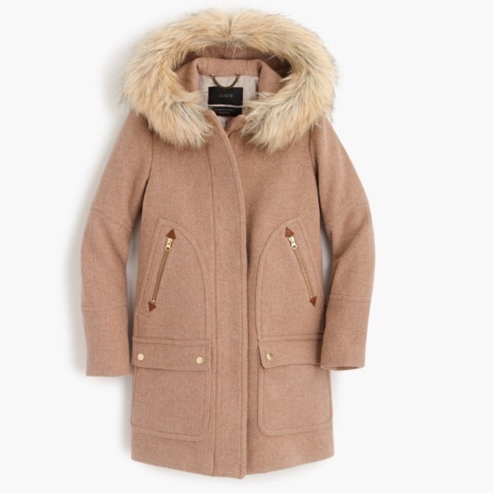 J. Crew Stadium Cloth Tan Wool Coat Jacket Womens Sz 8